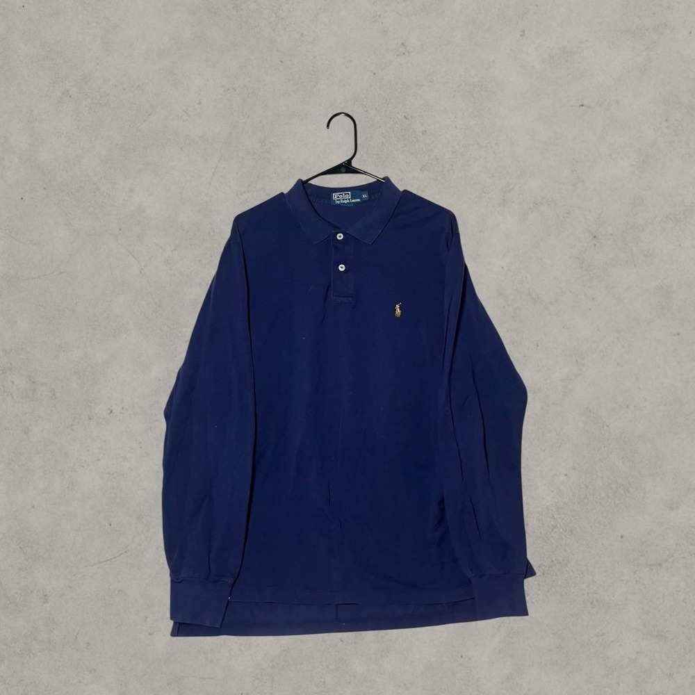 Polo Ralph Lauren Mens XL Navy Blue Long Sleeve Pima Cotton Polo Shirt Pony Logo